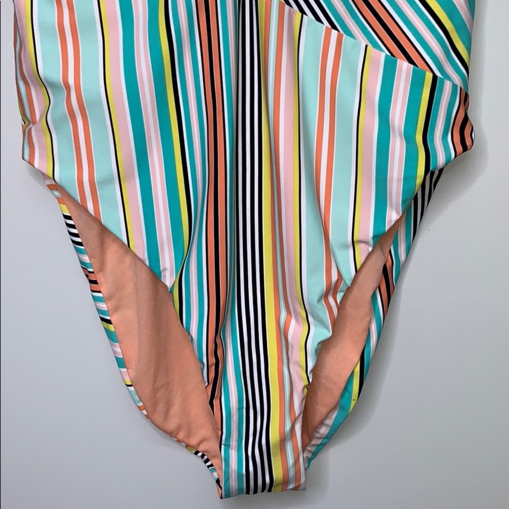NWT BIKINI LAB • One Piece Striped Plunge Swimsuit - Picture 4 of 7